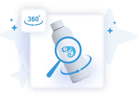 3D product visualization showing a custom design on a rotating product model