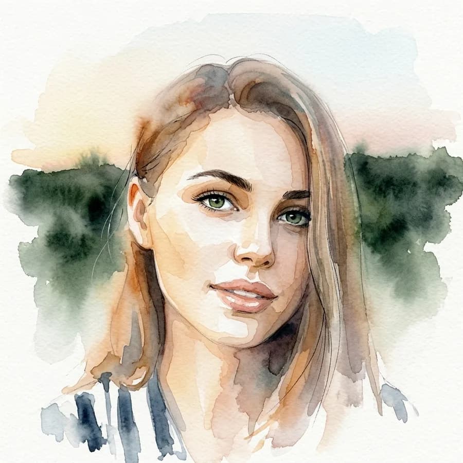Portrait photo of a woman in the Watercolor style