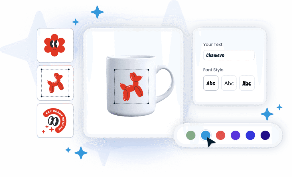 Visual product customizer interface showing real-time design preview